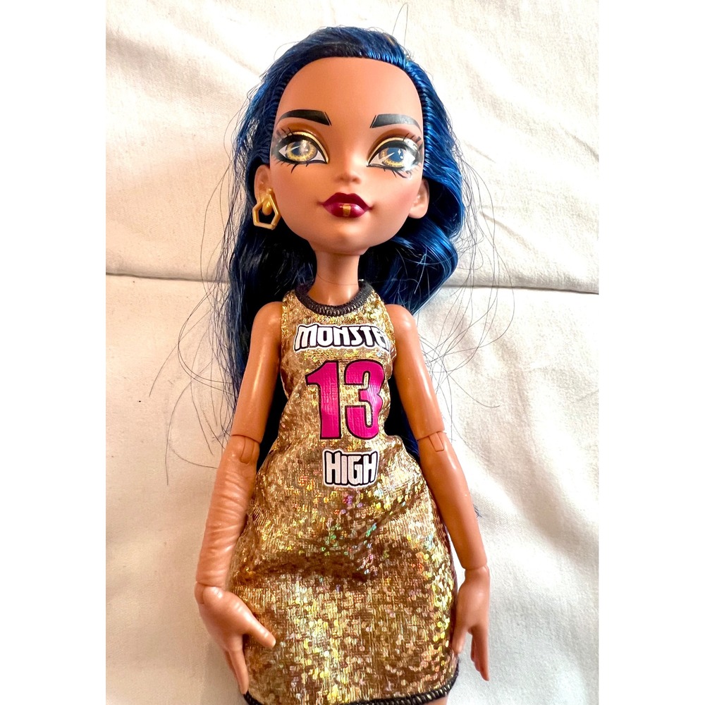Monster High Cleo De Nile Doll Blue Hair Gold Tinsel 13 Dress Mattel Loose